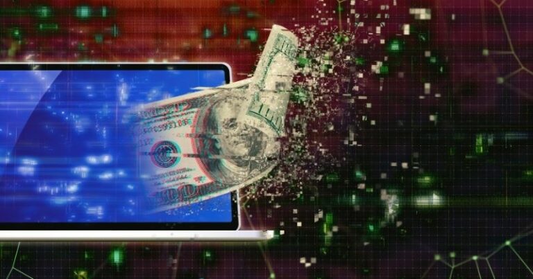 Money In A Digital Marketing Agency - a laptop with a $100 emerging from the screen and evaporating.