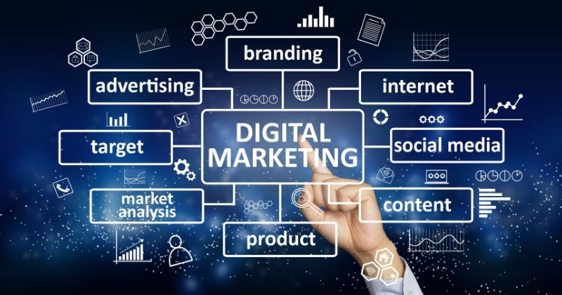 what digital marketing is - a virtual blackboard with digital marketing channels displayed