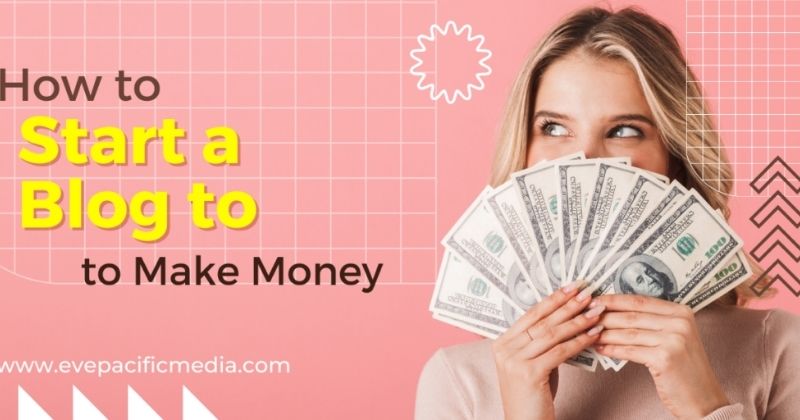 How to Start a Blog to Make Money - a woman with one hundred dollar bills covering her face